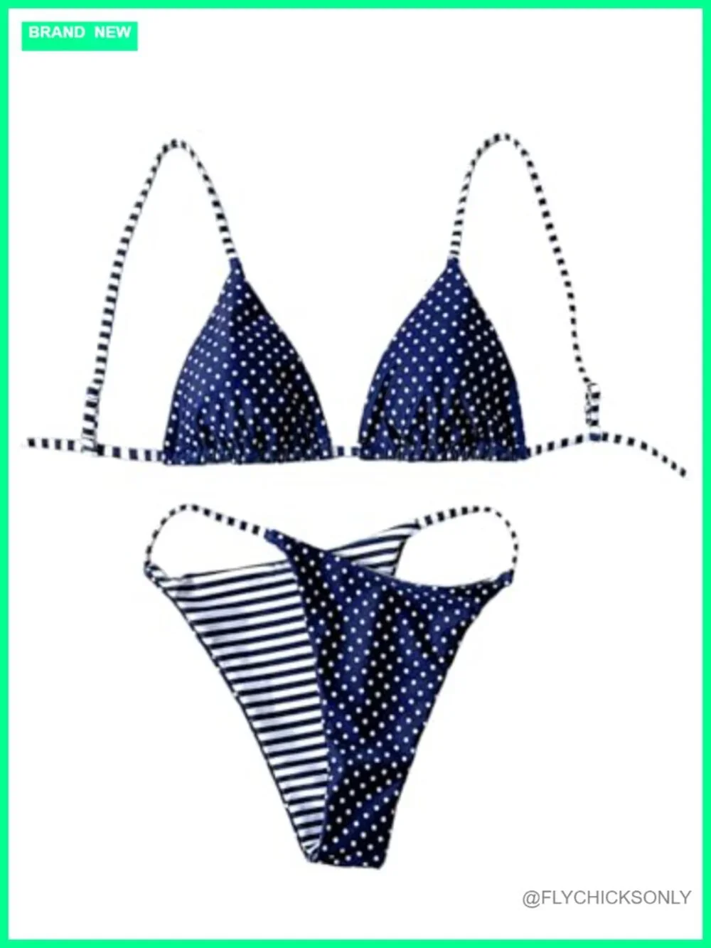 Two Piece Bikini Set Polka Dots Triangle Swimsuit Reversible Tie Backless